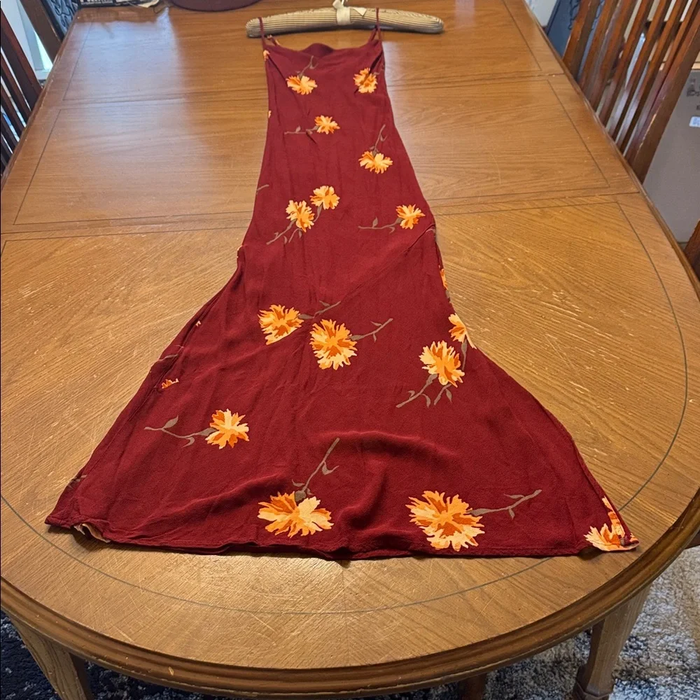 Reformation Santiago Floral Boho Dress Auburn Drape Neck Dramatic Slit Size XS - Picture 5 of 15